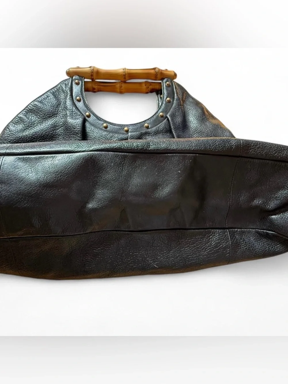 Vintage Gucci Bamboo Handle Black Leather Hobo Bag Large | Rare Classic Italy - Picture 3 of 4